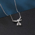 wholesale 925 Sterling Silver Zircon Bow Necklace With Tulip Charms - Elegant Feminine Jewelry-0-1